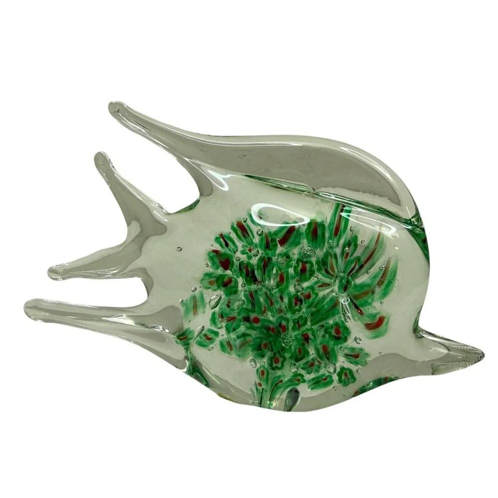 Murano Millefiori Hand Blown Glass Fish Figurine Paperweight Art Sculpture 3.5in